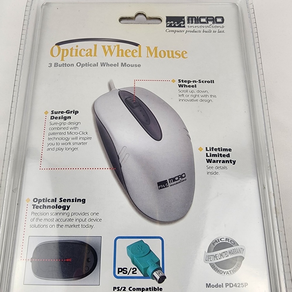 Micro Innovations 3 Button Optical Scroll Mouse Model PD425P PS2 Compatible 2004 - Picture 4 of 4